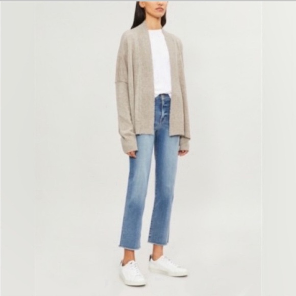 ZADIG & VOLTAIRE Taupe Cashmere Tanya Open Front Plunged w Eyelet Cardigan Sz S - Picture 3 of 15